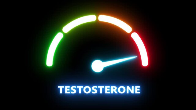 Testosterone level gauge indicator with neon glowing animation for health and fitness concepts hormone