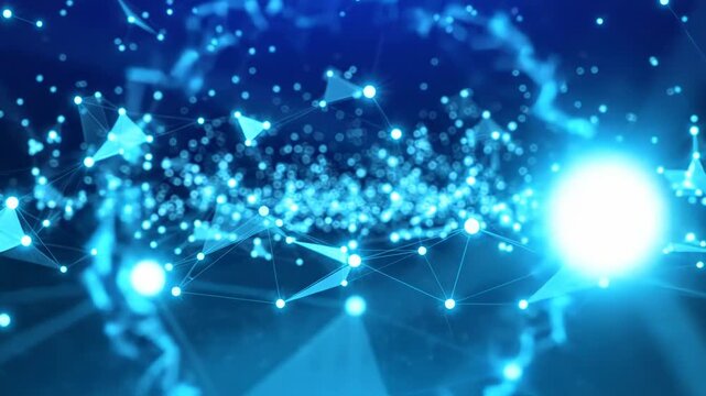 Abstract digital network background with glowing connected dots and lines representing communication and technology