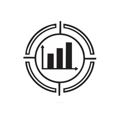Obraz premium Targeting financial growth with a rising bar chart icon within a reticle symbol