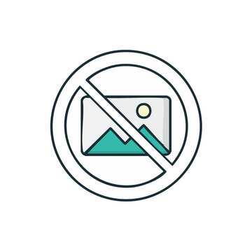 Illustration of a forbidden sign over a landscape image representing no picture available