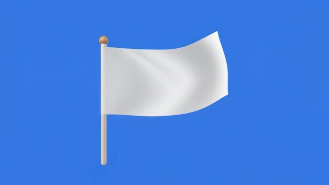 White Flag Waving in Wind with Blue Screen Background and Pole Cinematic Motion