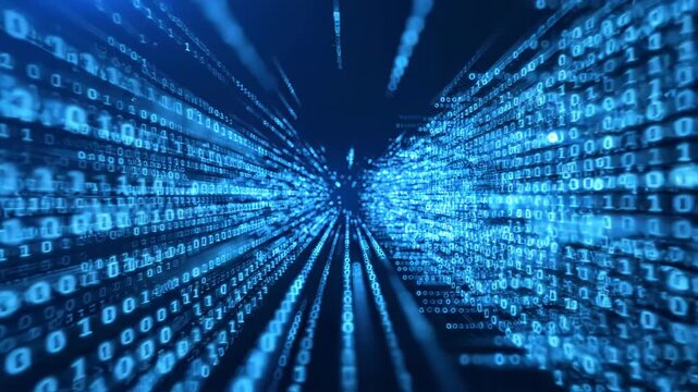 Abstract digital background with binary code stream, data flow, and information technology concept