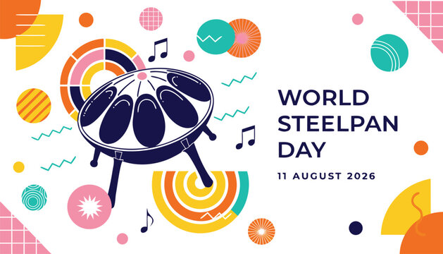 Vibrant steelpan drum illustration celebrating world steelpan day in colorful style