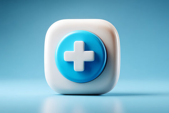 Plus sign button, blue and white icon, medical symbol, add sign