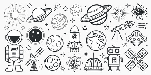 Space And Astronomy Themed Vector Illustration With Planets And Astronauts © Rohan