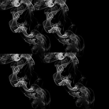 Diagonal White Smoke Plumes Set on Black Background - Abstract Swirling Rising Wisps