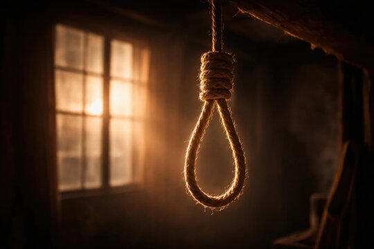Rope Noose Hanging Near Window with Soft Warm Lighting