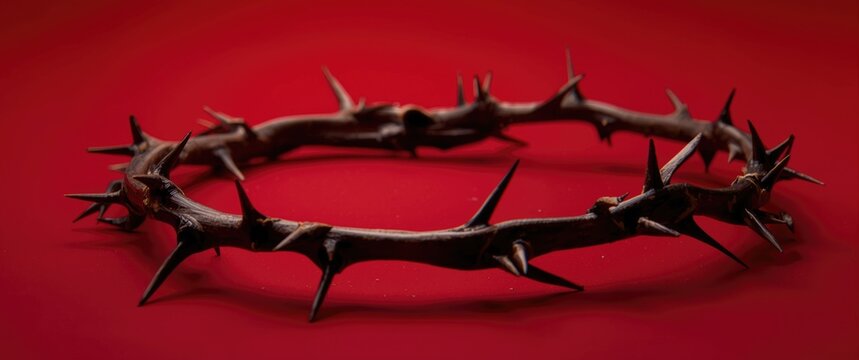 Thorn Crown Isolated on Red Background with Dramatic Lighting