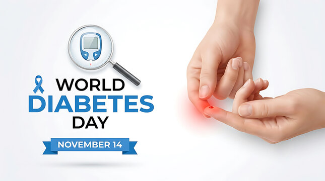World diabetes day event poster with blood glucose test