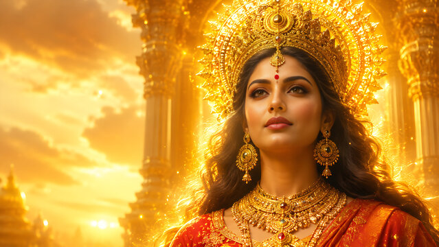 Grand Durga Maa Festival Celebration, Durga Puja, Navratri, Vijayadashami, Dussehra, Shakti, Sanatan Dharma Illustration