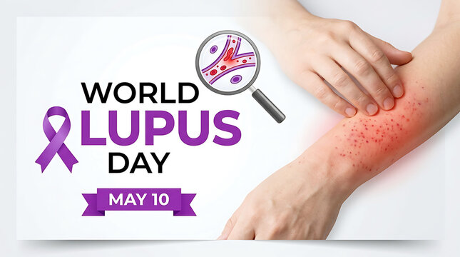 World lupus day awareness poster with purple ribbon