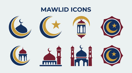 Mawlid Mosque Crescent Vector Icon Set © Bima