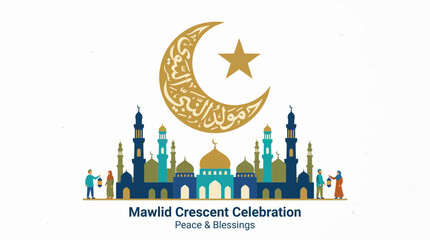 Mawlid Crescent Celebration Vector Greeting Card © Bima