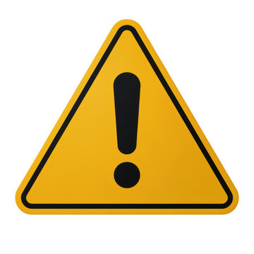 Yellow warning triangle with black exclamation mark for caution and danger during travel isolated on transparent background