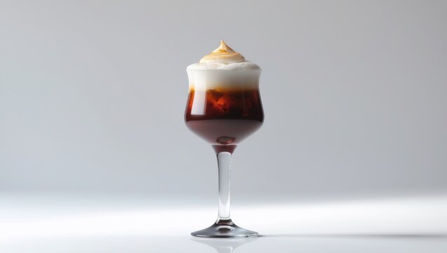 A single glass of delicious espresso martini shown isolated on a white background