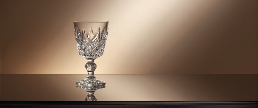 Crystal Glass Goblet on a Reflective Surface with Soft Lighting