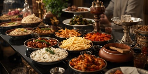 Fototapeta premium Middle Eastern Feast with Variety of Dishes and Colorful Presentation