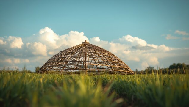 Natural bamboo headgear offering shade for agricultural workers