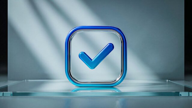 Glowing blue verification checkmark icon on modern digital technology background