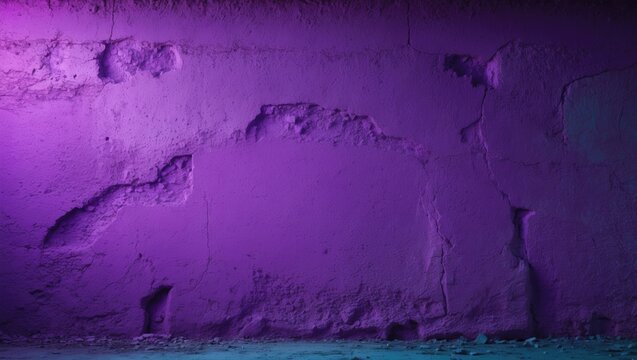 Neon purple wall, vintage wall background, texture for text. Horror background. Copy space. Scratch wall creative.