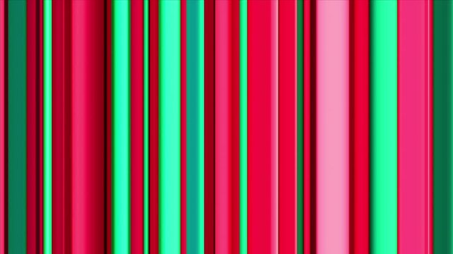 Dynamic geometric bands in juicy summer colors and continuous motion. Glossy vertical lines sliding and mixing with watermelon freshness and candy colors for creative designs. Seamless loop. 4K video