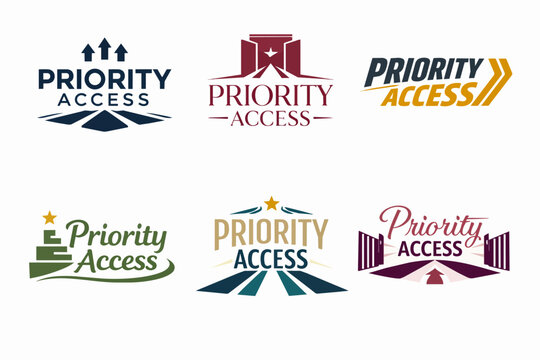 Priority access logo collection featuring vip exclusive entry, premium membership, and fast track approval emblems