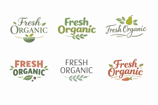 Fresh organic food and produce labels collection. Healthy eating, natural farming, and eco-friendly packaging themes