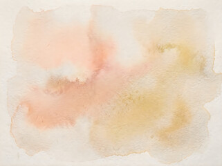 Fototapeta premium Watercolor paint texture with soft peach and yellow hues on white paper background