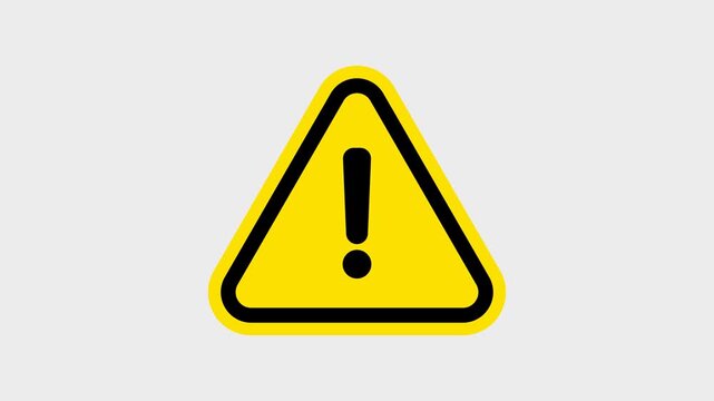 Caution symbol video animation on transparent background with alpha channel. displaying warning sign with exclamation mark. 4k video