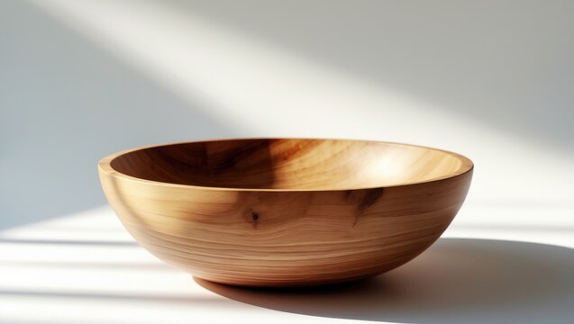 Wooden bowl seen from top view and side view, isolated on white background.
