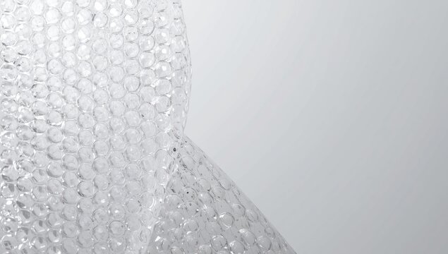 Transparent Bubble Wrap Textured Surface with Soft Lighting on a Gray Background