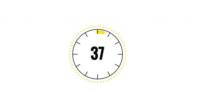 Animated circular reverse countdown timer counting down from 40 seconds to zero with yellow progress details and a transparent background. Useful for event timing, video openings, advertising, overlay