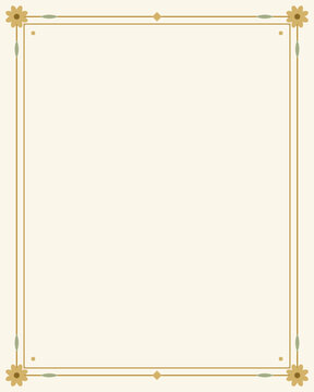 Wedding invitation background with double keyline and flower corners, classic gold
