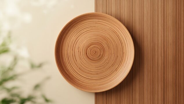 Wooden Plate Displayed on Textured Background in Soft Natural Light