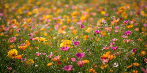 Obraz premium Vibrant Wildflower Meadow in Bloom with Colorful Petals and Lush Greenery