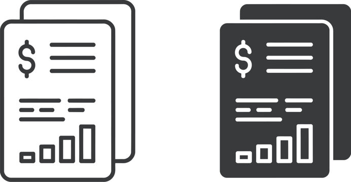 Income statement icons featuring outline and solid vector styles with financial report, accounting, and business document symbols.