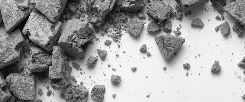 Broken Gray Stones Scattered on a Light Background