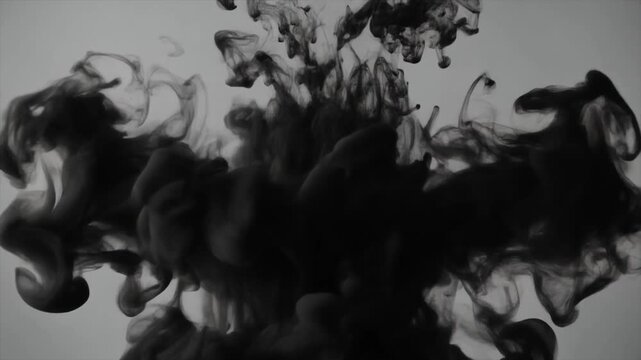 Black ink cloud dissolving in clear liquid motion footage