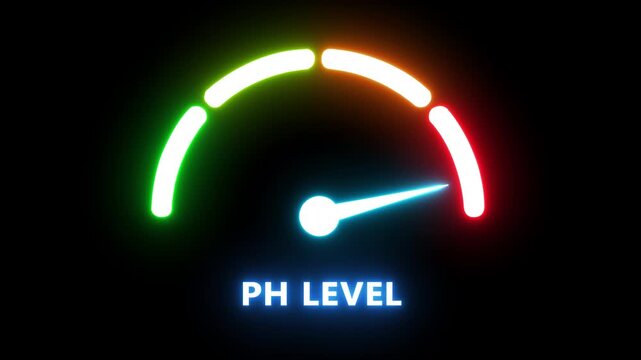 Neon ph level gauge indicator animation, chemical acidity and alkalinity measurement concept meter chemistry
