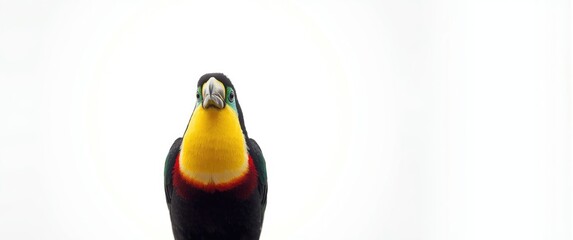 Obraz premium Colorful Toucan Facing Forward on White Background with Bright Features