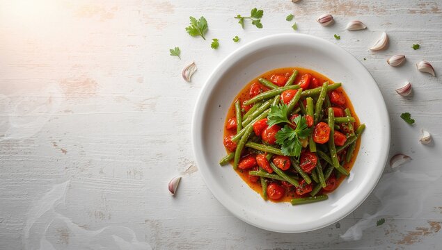 Vegetable Medley in Tomato Sauce - Top View, Fresh Ingredients, Bright Colors