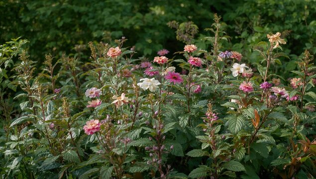 Colorful Flowers Blooming in a Garden During Daylight with Lush Greenery