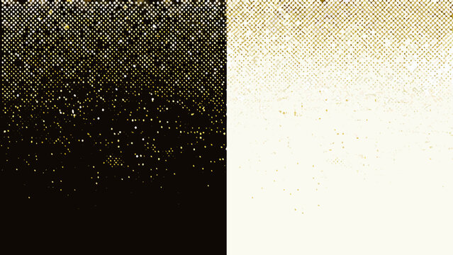 Golden particle pattern with contrasting black and cream backgrounds textured granular effect abstract background beige