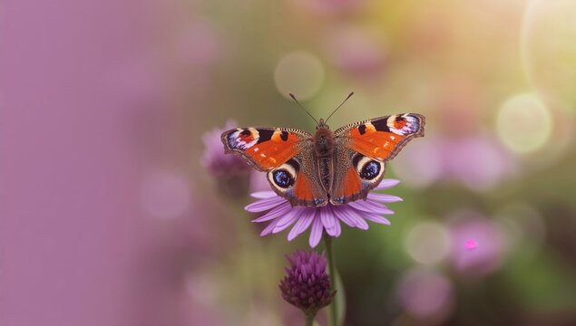 Butterfly Perched on a Pink Flower in Soft Focus Environment