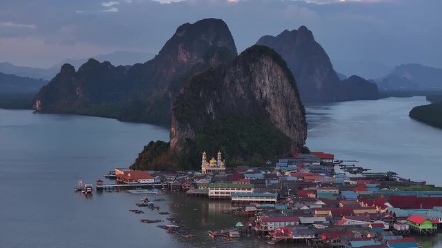 Ko panyi floating village aerial view in thailand