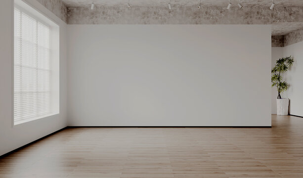 The modern house and tropical living room with mid century modern sofa and white and concrete wall background. 3d render
