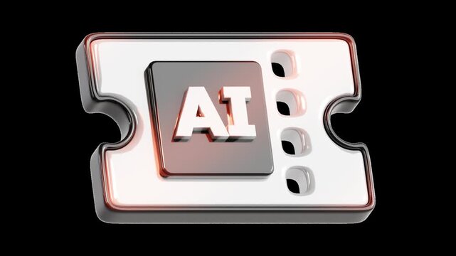 Metallic ticket icon with ai text data analytics