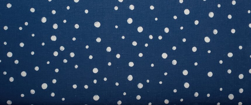 Navy Blue Fabric with White Polka Dots in Even Pattern