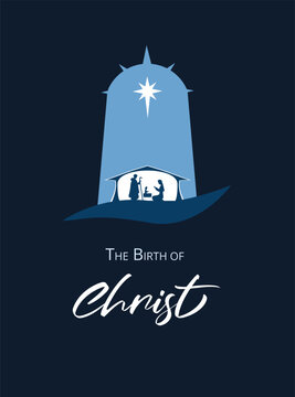 Birth of Christ Nativity scene with silhouettes in the manger. Concept of the Birth of Jesus Christ.