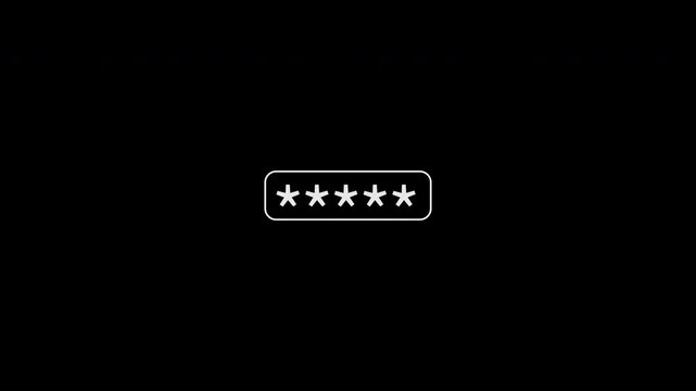 Password input field typing animation on transparent background, Enter password on PC animation on transparent background in 4k.